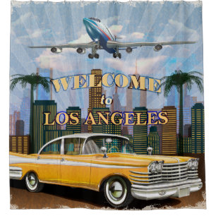 Welcome to Los Angeles retro poster. Shower Curtain