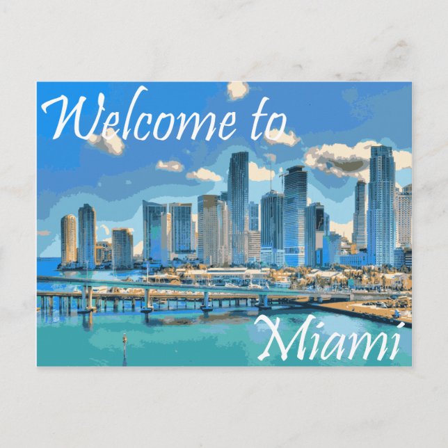 Welcome to Miami English Paint Effected Image Postcard (Front)