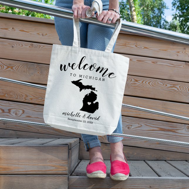 Welcome to Michigan | State Silhouette Wedding Tote Bag (Creator Uploaded)