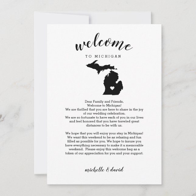Welcome to Michigan | Wedding Letter & Itinerary (Front)