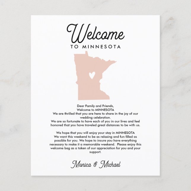 Welcome TO MINNESOTA Letter & Itinerary ANY COLOR (Front)