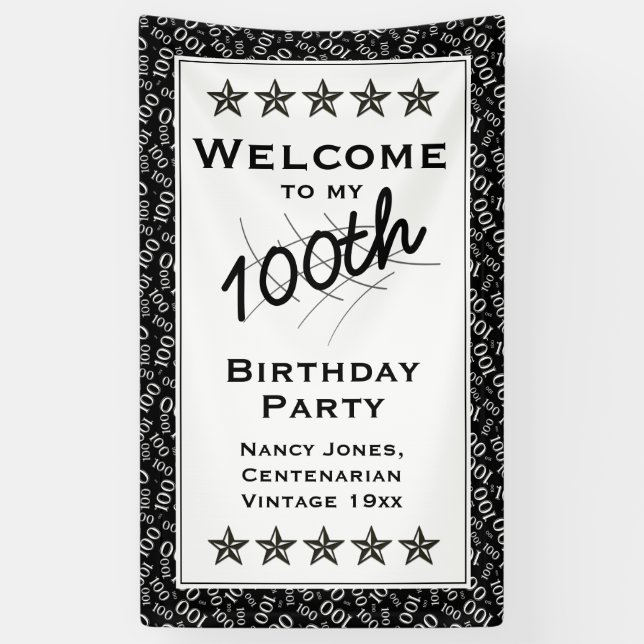 Welcome to my 100th Birthday Party - Black/White Banner (Vertical)