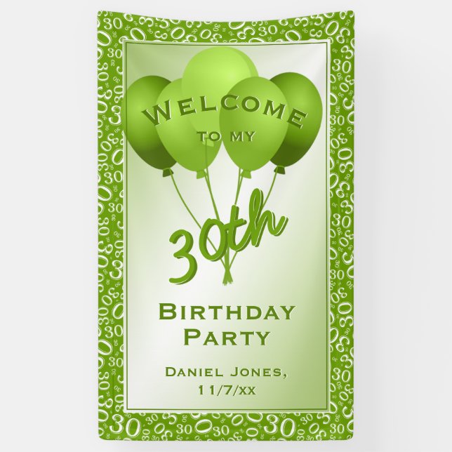 Welcome to my 30th Birthday Party - Green/White Banner (Vertical)