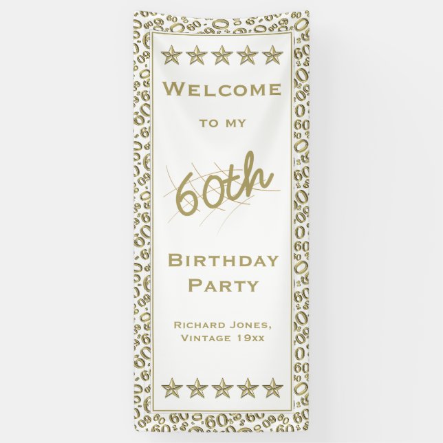 Welcome To My 60th Birthday Party - Gold and White Banner (Vertical)