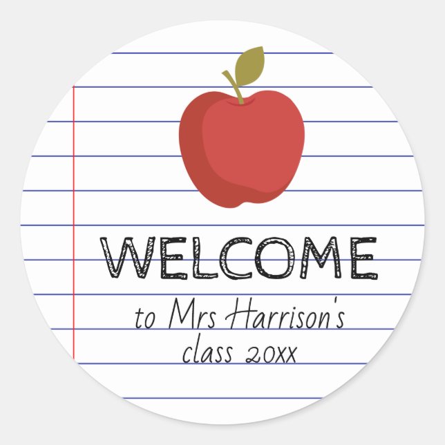 Welcome to my Class Apple Back to School Teacher Classic Round Sticker (Front)