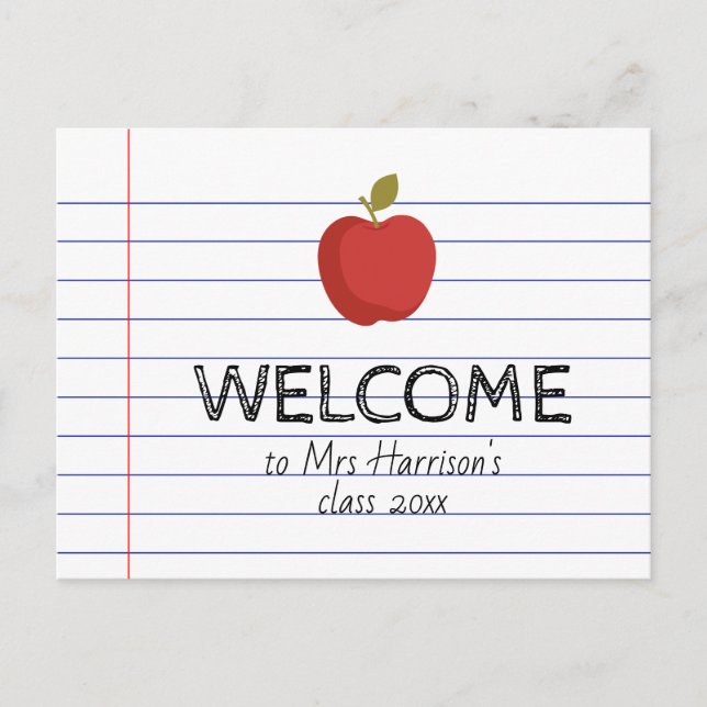 Welcome to my Class Apple Back to School Teacher   Postcard (Front)