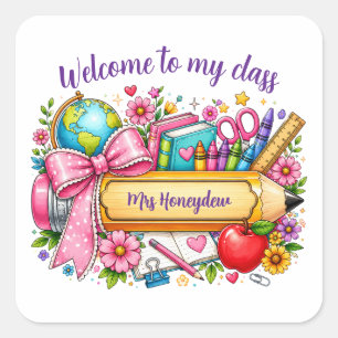 Welcome to my class personalised teacher pencil square sticker