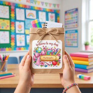 Welcome to my class red font teacher pencil square sticker