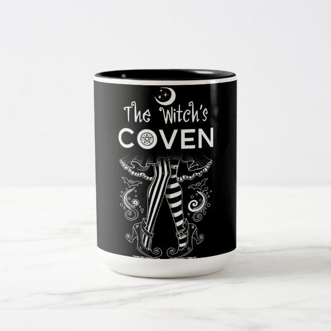 Welcome to My Coven Witch Legs Halloween Two-Tone Coffee Mug (Center)