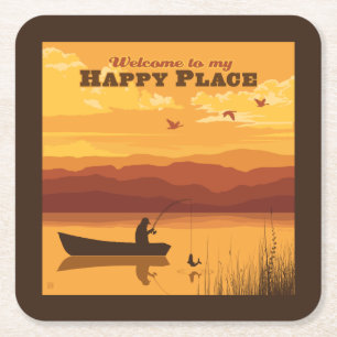 Welcome To My Happy Place Square Paper Coaster