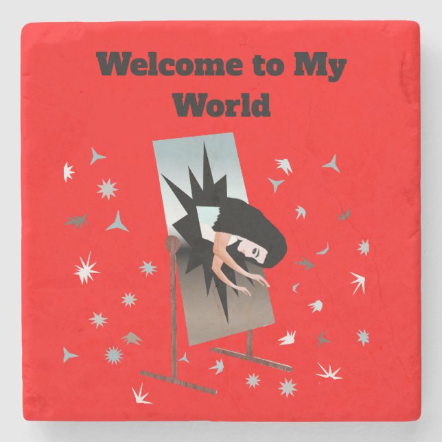 Welcome to my World Stone Coaster (Front)