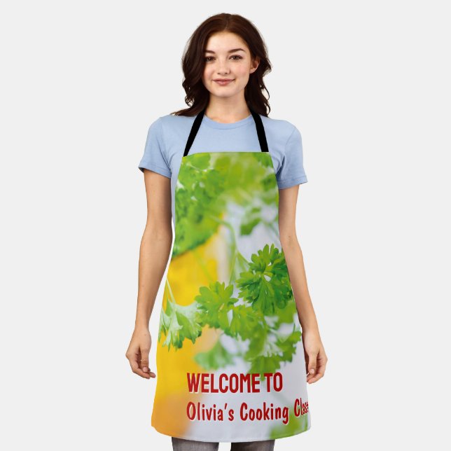 Welcome to Name’s Cooking Class Herb Art Apron (Worn)