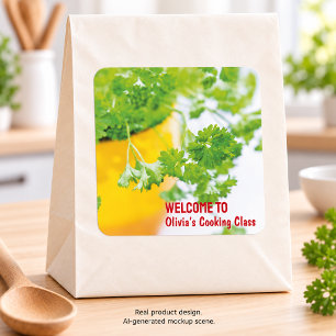 Welcome to Name’s Cooking Class Herb Art Square Sticker