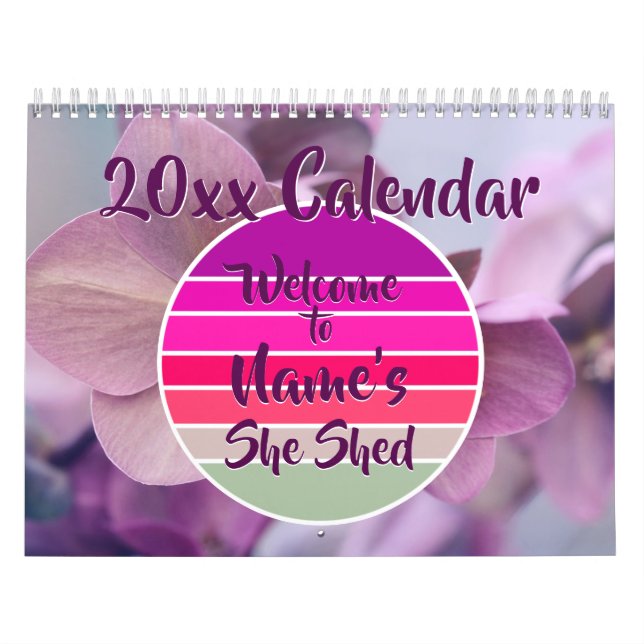 Welcome to Name's She Shed 20xx Retro Sunset Calendar (Cover)