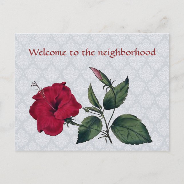 Welcome to Neighbourhood, red hibiscus Postcard (Front)