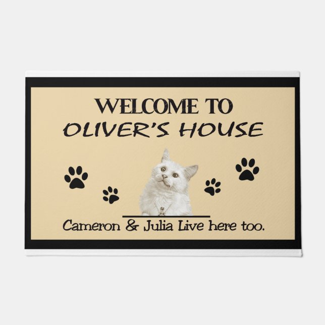 Welcome To Oliver’s House Cat Live Here Too Doormat (Front)
