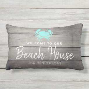Welcome To Our Beach House Nautical Name Outdoor Lumbar Cushion