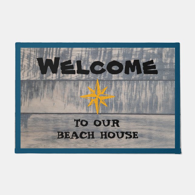 Welcome To Our Beach House Nautical Star Rustic Doormat (Front)