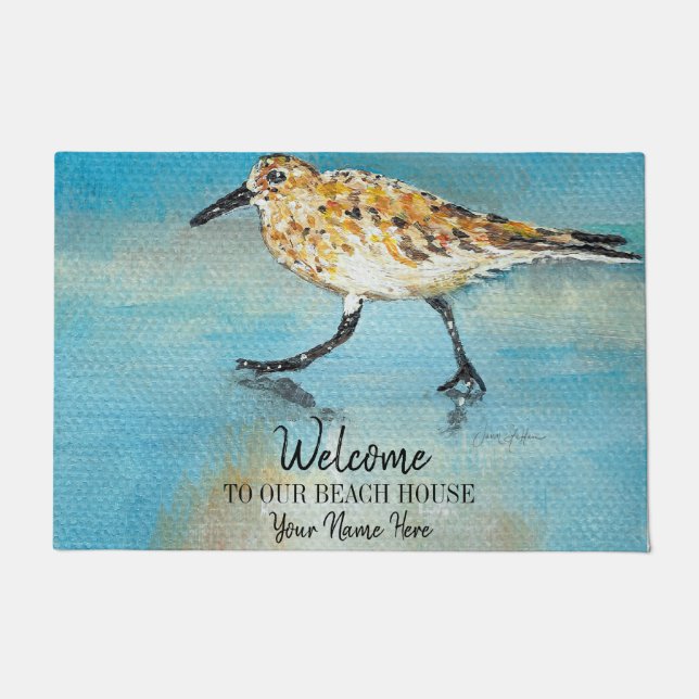 Welcome To Our Beach House Sandpiper Personalised Doormat (Front)