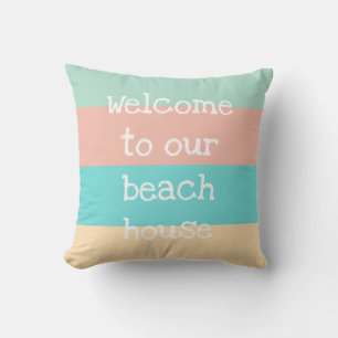 Welcome to Our Beach House Striped Throw Pillow
