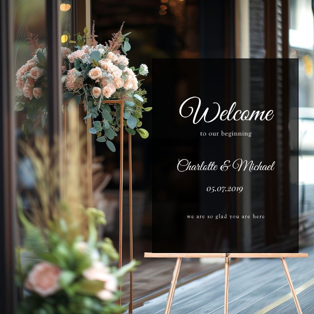 Welcome to our beginning! acrylic sign (Welcome to our beginning! foam board acrylic sign with your nameas and date.)