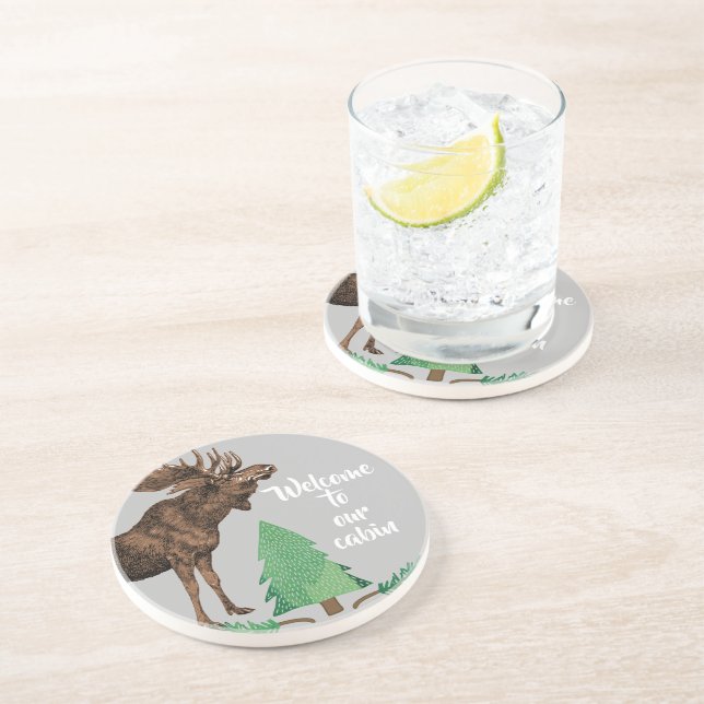 Welcome to our Cabin Moose Coasters (Side)