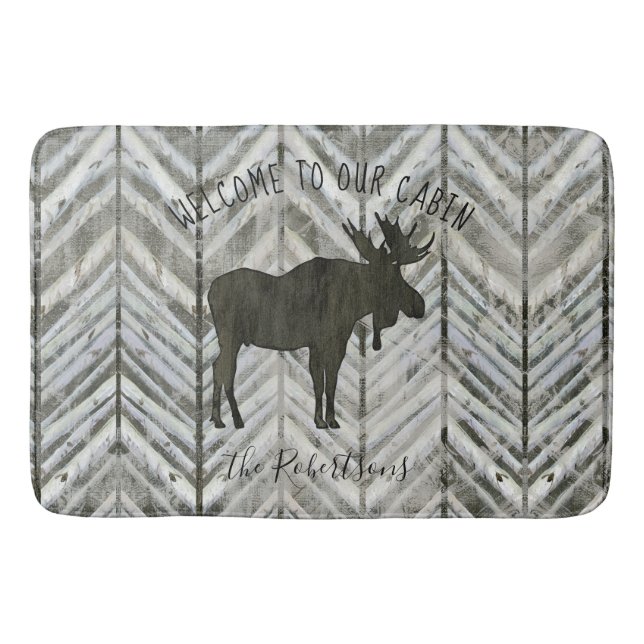 Welcome to our Cabin Moose Rustic Lodge Bath Decor Mat (Front)