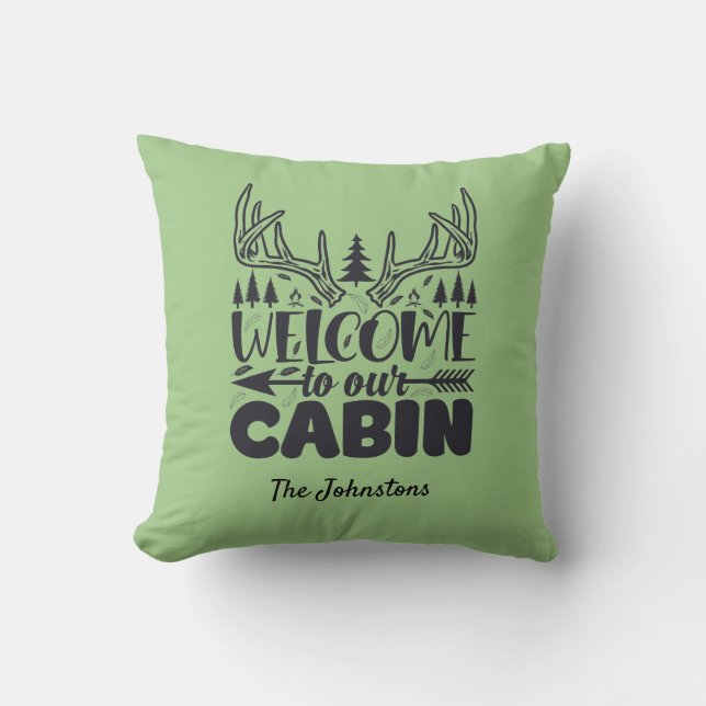 Welcome To Our Cabin Personalised Cushion (Front)