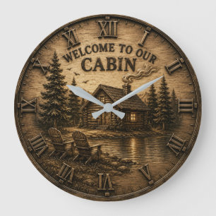 Welcome to Our Cabin Rustic Lake House Large Clock
