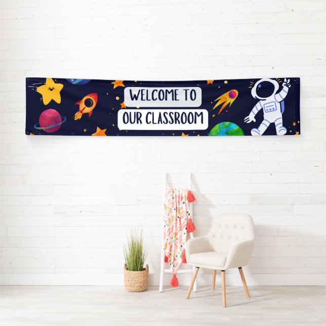 Welcome to Our Classroom Banner in Navy Fun Space  (Insitu)