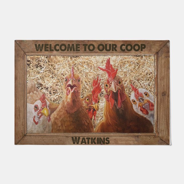 Welcome To Our Coop Doormat,Customised Chicken Doormat (Front)