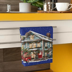 Welcome to our Farmhouse Christmas Red Truck Tea Towel