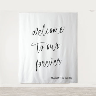 Welcome to Our Forever Wedding Backdrop Fabric Tapestry