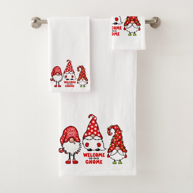 Welcome to our Gnome Christmas  Bath Towel Set (Insitu)