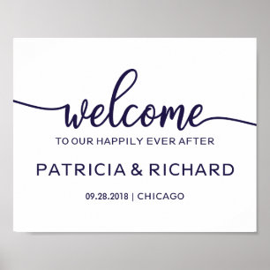 Welcome to our Happily Ever After Chic Navy Blue Poster