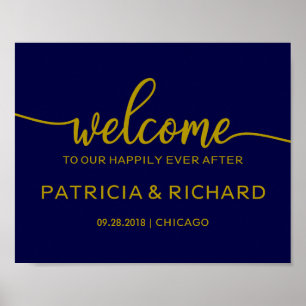 Welcome to our Happily Ever After Gold Navy Blue Poster