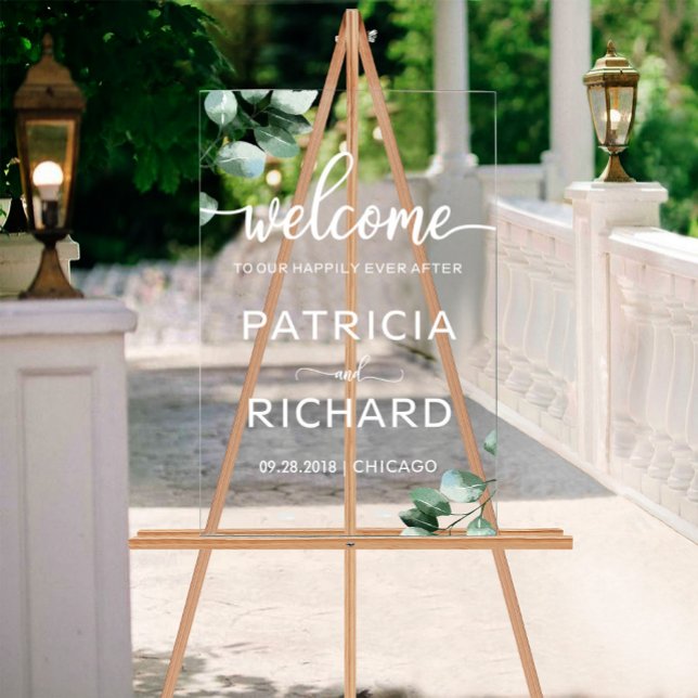 Welcome to Our Happily Ever After Greenery Wedding Acrylic Sign (Creator Uploaded)