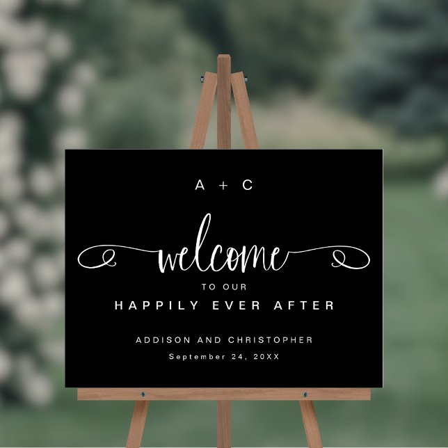 Welcome To Our Happily Ever After Wedding Acrylic Sign (Shown on an 18" x 24" acrylic sign)