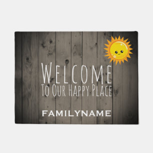 Welcome to Our Happy Place Rustic Wood Family Doormat