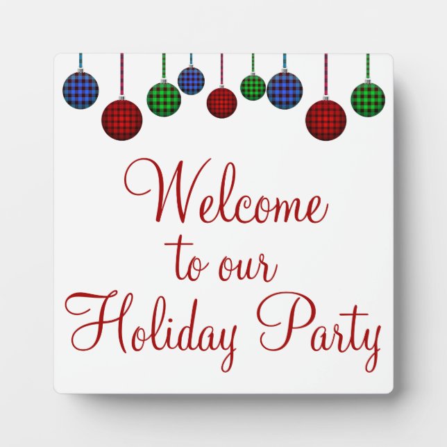 Welcome to our Holiday Party Buffalo Plaid Table Plaque (Front)