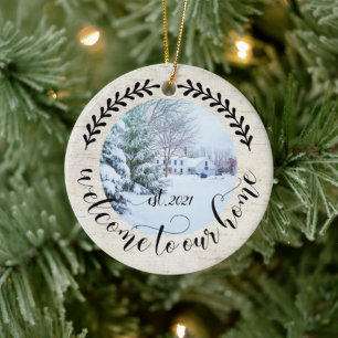 Welcome to Our Home 2 Photo Farmhouse Style Orna Ceramic Ornament