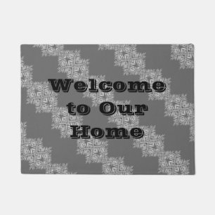 Welcome to Our Home Black White Diagonal Stripe Doormat