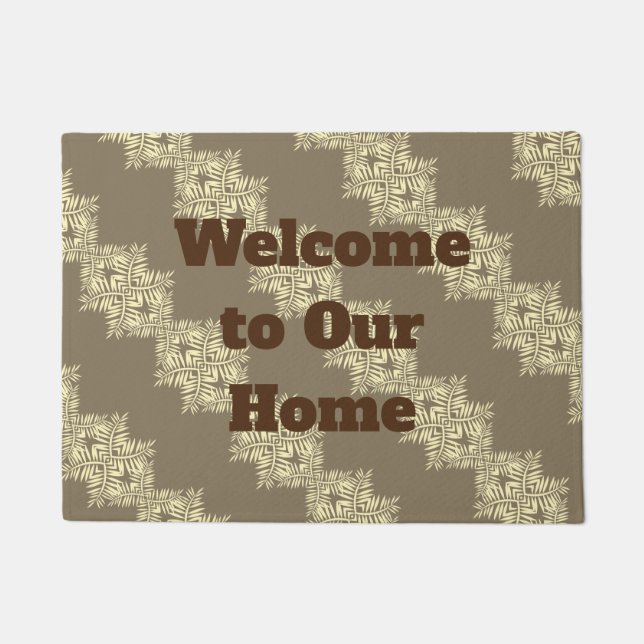 Welcome to Our Home Brown Diagonal Stripe Pattern Doormat (Front)