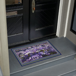 Welcome To Our Home Floral Crocus Lavender Blue Doormat
