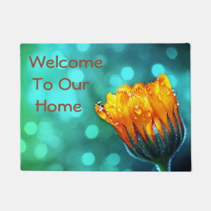 Welcome To Our Home, Golden Marigold on Teal Doormat