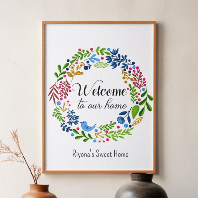 Welcome to our Home Green Black Floral Typography Poster (Creator Uploaded)