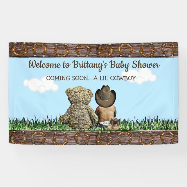 Welcome to Our Lil' Cowboy Ethnic Baby Boy Banner (Horizontal)