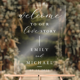 Welcome To Our Love Story Elegant Modern Wedding Acrylic Sign