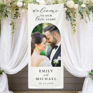 Welcome To Our Love Story Elegant Photo Wedding Banner