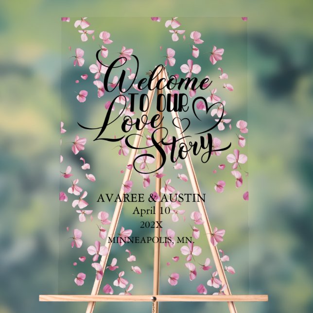 Welcome to Our Love Story Wedding Acrylic Sign (Neutral)
